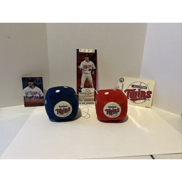 Minnesota Twins Lot Fuzzy Dice,game Ticket Signed By Joe Nathan, 2009 Schedule - Picture 1 of 1